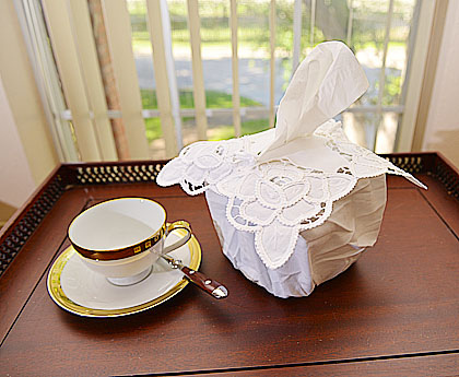 Embroidered Tissue Box Cover. Tall Boutique Style.